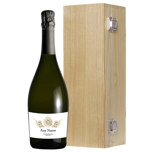 Personalised Prosecco - Gold Ornate Label in Luxury Oak Box